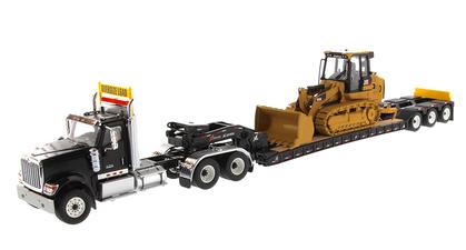 International HX520 Tandem Day Cab Tractor with XL 120 HDG Lowboy Trailer and Cat 963K Track Loader