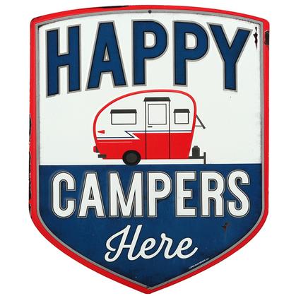 HAPPY CAMPERS RUSTIC EMBOSSED TIN SIGN 11x13