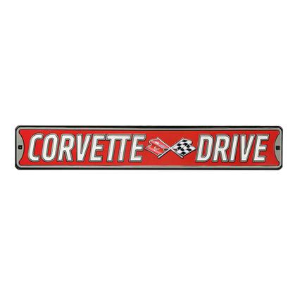 CORVETTE DRIVE HIGH-GLOSS EMBOSSED TIN STREET SIGN 30x5