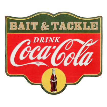 COCA-COLA BAIT AND TACKLE EMBOSSED TIN SIGN 14x12