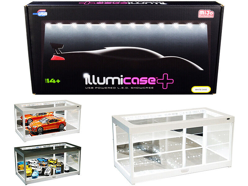 Présentoir 14" WHITE illumicase Collectible Display Showcase LED Light Mirror Base 1:18 Diecast (BLANC) MJ7710MW