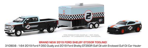 2019 Ford F-350 Dually and 2019 Ford Shelby GT350R with Enclosed Car Hauler "Gulf" "Racing Hitch and Tow Series 2"