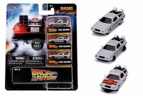 "BACK TO THE FUTURE" TIME MACHINE 3 CARS SET NANO HOLLYWOOD RIDES 1.65"