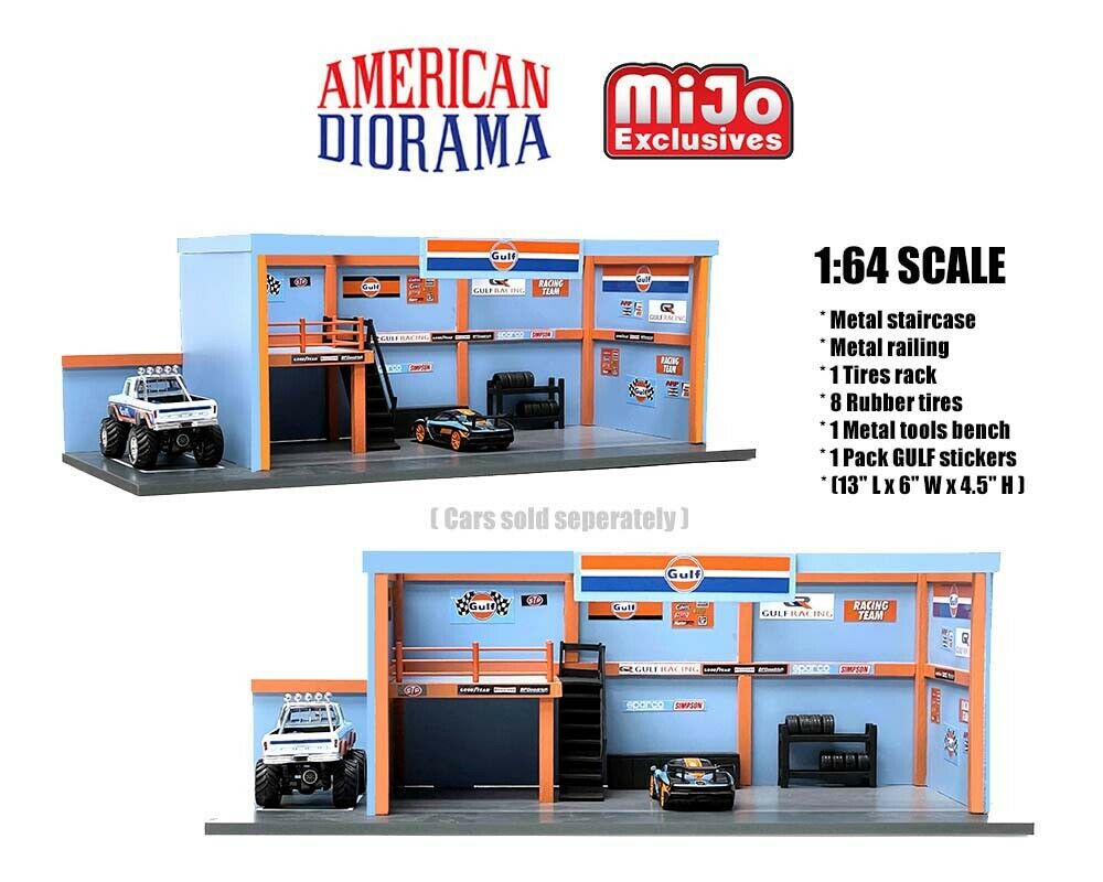 Ensemble 1:64 GARAGE DIORAMA WITH GULF W/ STICKERS