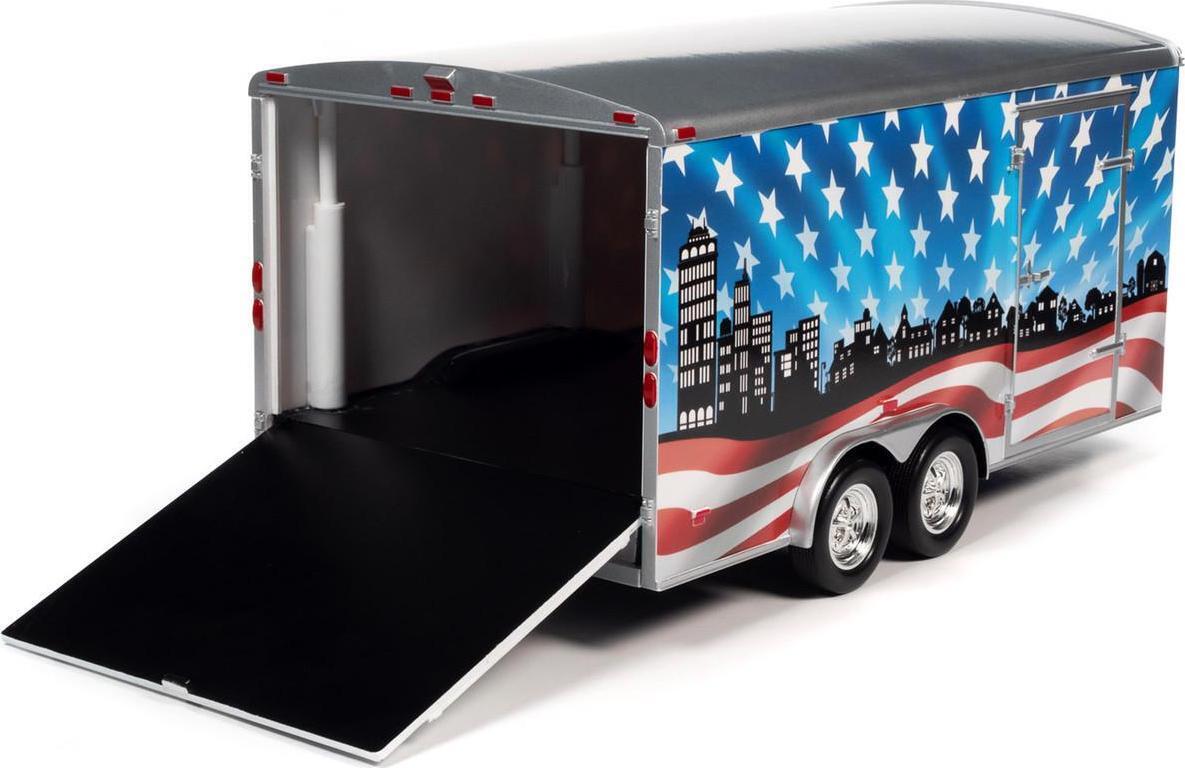 Four Wheel Enclosed Car Trailer Patriotic Brave & Bold Graphics 1:18