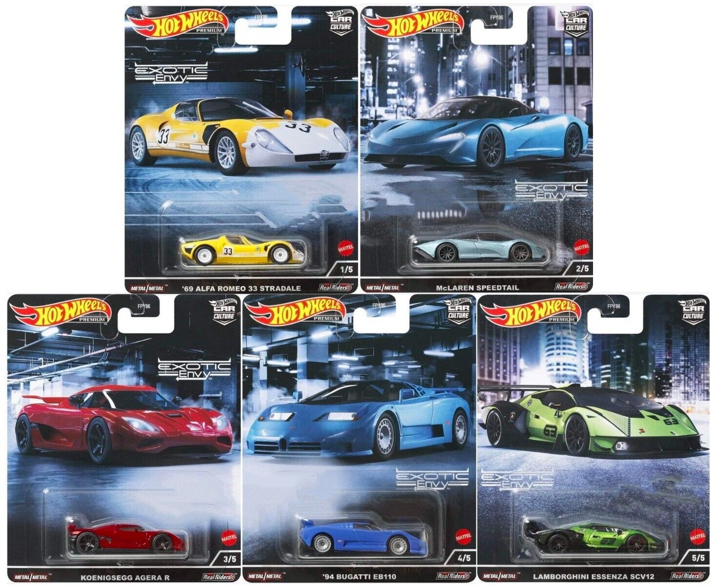 Hot Wheels Premium Car Culture 2022 "Exotic Envy" Set of 5