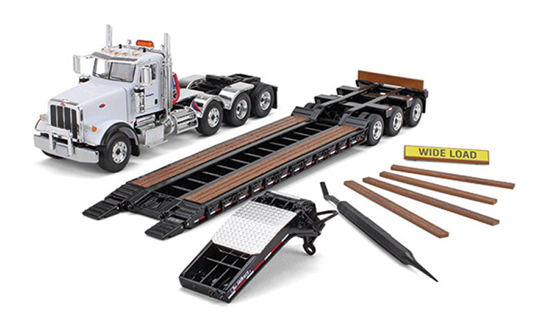 Komatsu - Peterbilt 367 Day Cab in White with Talbert 55SA Tri-Axle Lowboy Trailer