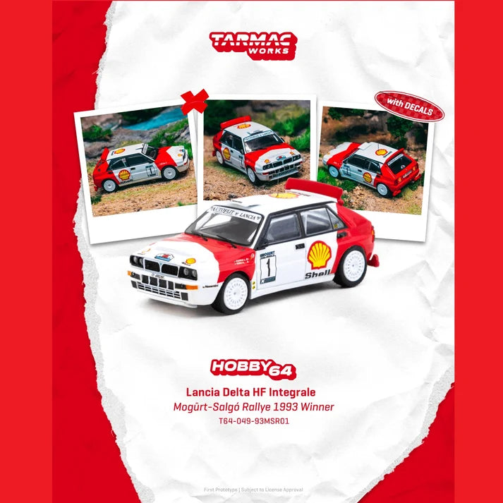 Tarmac Works Hobby64 1:64 Lancia Delta HF Integrale – Vainqueur Mogürt-Salgó Rallye 1993 – László Sen Ranga / Ernő Büki – T64-049-93MSR01