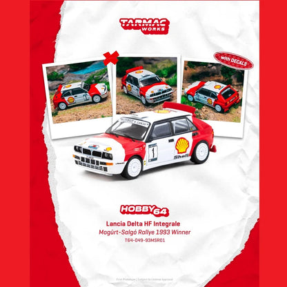 Tarmac Works Hobby64 1:64 Lancia Delta HF Integrale – Vainqueur Mogürt-Salgó Rallye 1993 – László Sen Ranga / Ernő Büki – T64-049-93MSR01