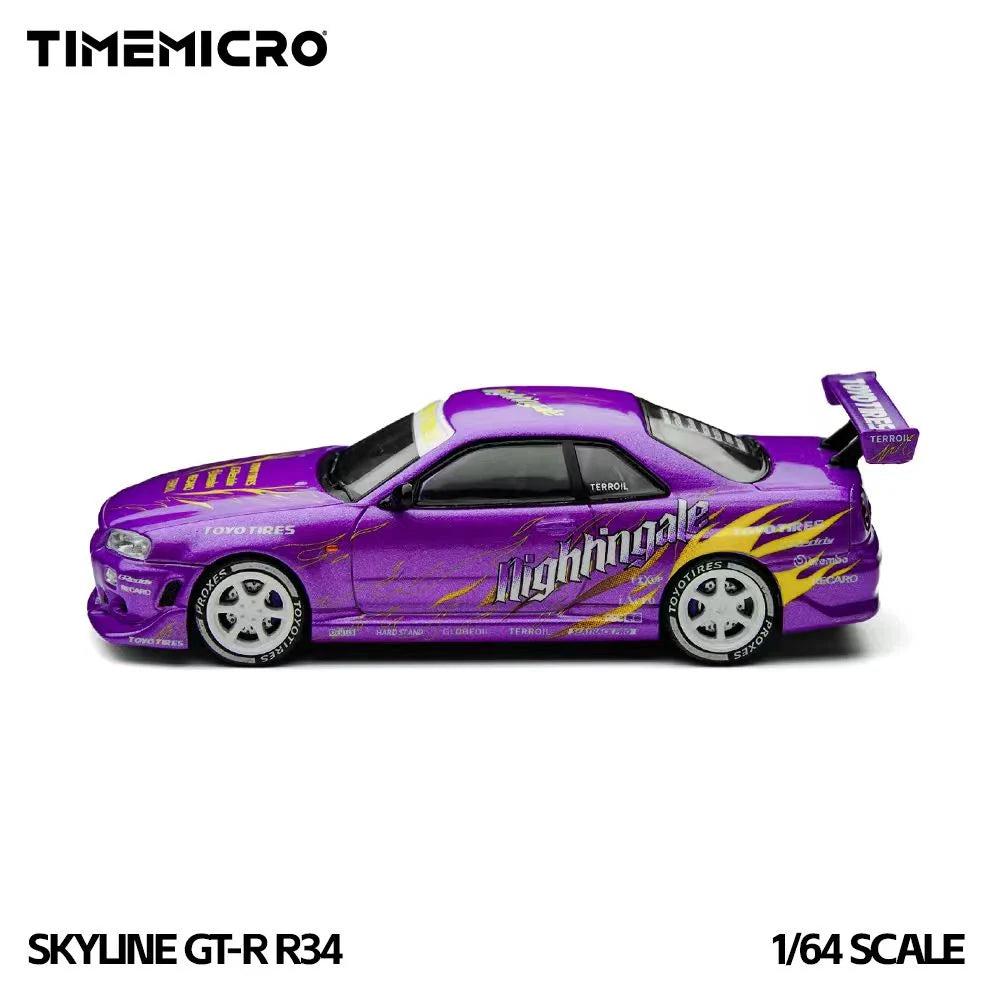 Nissan Skyline GT-R R34 “Drifting Flames” Purple TimeMicro 1:64 TM800506