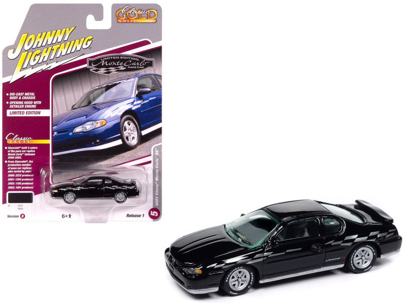 Johnny Lightning-  2000 Chevrolet Monte Carlo SS (Gloss Black w/Silver Checkered Flag) JLSP391-B