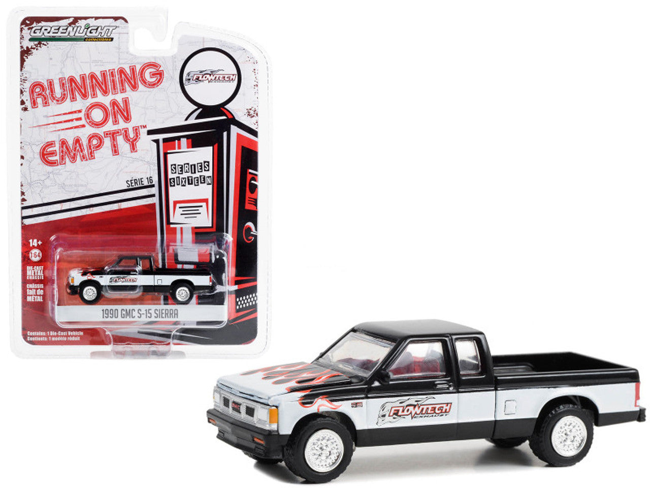 1990 GMC S-15 Sierra Pickup Truck Black and White with Flames "Flowtech Exhaust"
