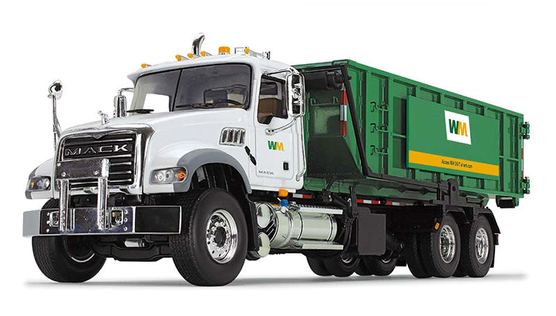 Waste Management - Mack Granite MP with Ribbed Roll-Off Container and Large Signboard
