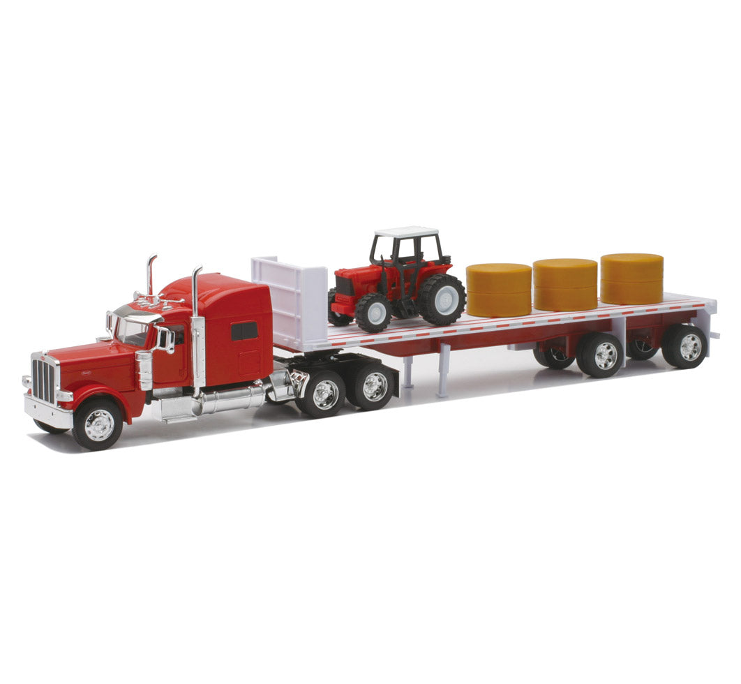 Peterbilt 389 avec Remorque Flatbed et Tracteur de Ferme