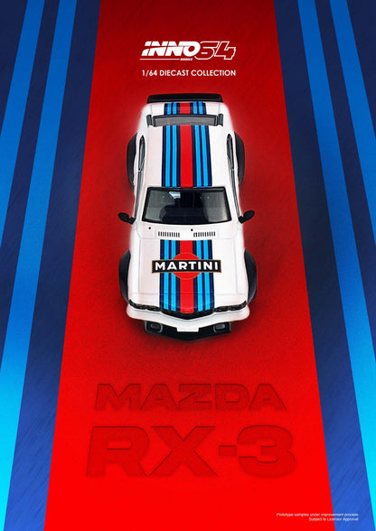 INNO64 1/64, MAZDA SAVANNA RX3 &quot;MARTINI RACING&quot; Livery IN64-RX3-MTN