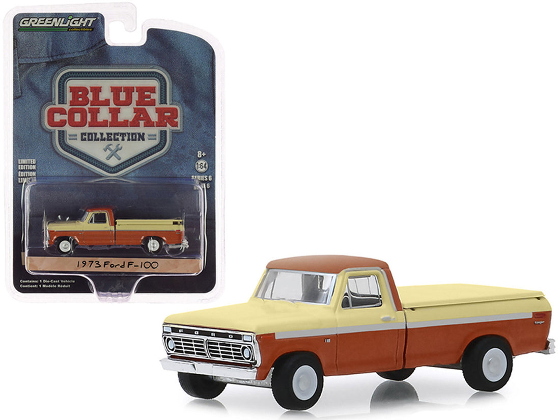 1973 Ford F-100 Pickup Truck with Bed Cover Metallic Orange and Cream