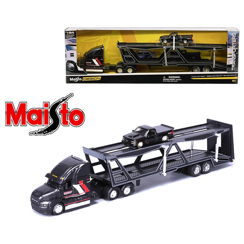 Maisto 1:64 Design Transporters Mack Transporter + 1993 Chevrolet 454 SS – Black – 11454BK
