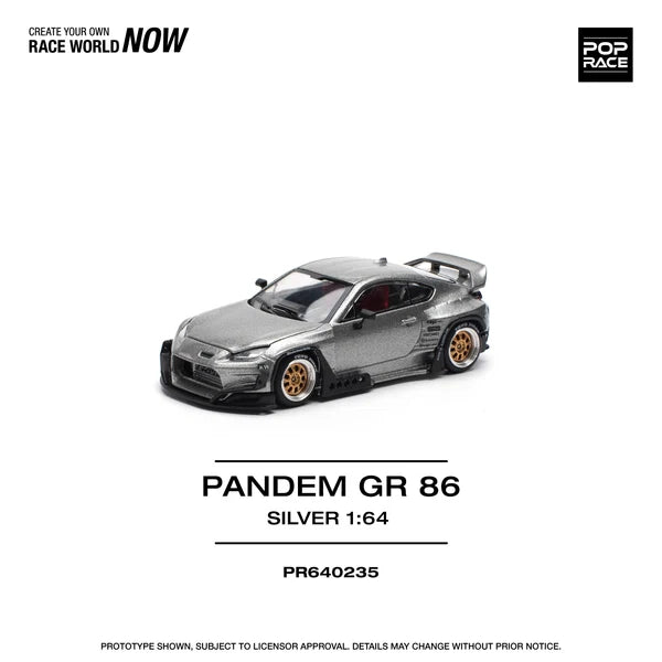 Pop Race 1/64-Toyota Pandem GR86 Silver PR640235 (1 per client)