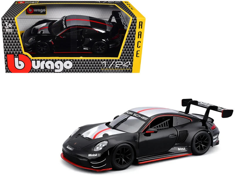 Bburago 1:24 Porsche 911 GT3 R – Black with Silver and Red Stripes – Race Series – 18-28048