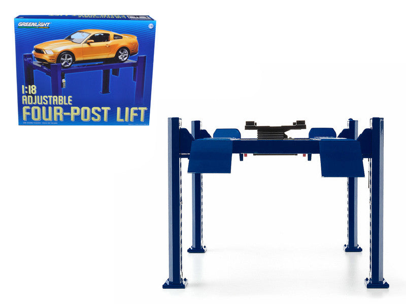 Pont élévateur réglable à quatre colonnes bleu GreenLight pour modèles réduits 1:18 – GL12884