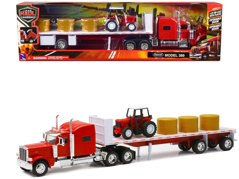Peterbilt 389 avec Remorque Flatbed et Tracteur de Ferme