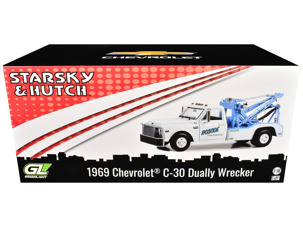 1969 Chevrolet C-30 Dually Wrecker Tow Truck "Roscoe Tow Service" White "Starsky and Hutch" (1975-1979) TV Series