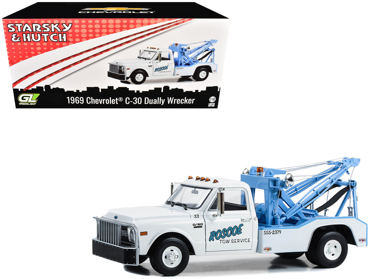 1969 Chevrolet C-30 Dually Wrecker Tow Truck "Roscoe Tow Service" White "Starsky and Hutch" (1975-1979) TV Series