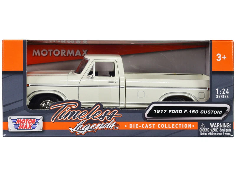1977 Ford F-150 Custom Pickup – Blanc – Motormax 1:24 Timeless Legends – 79386WH