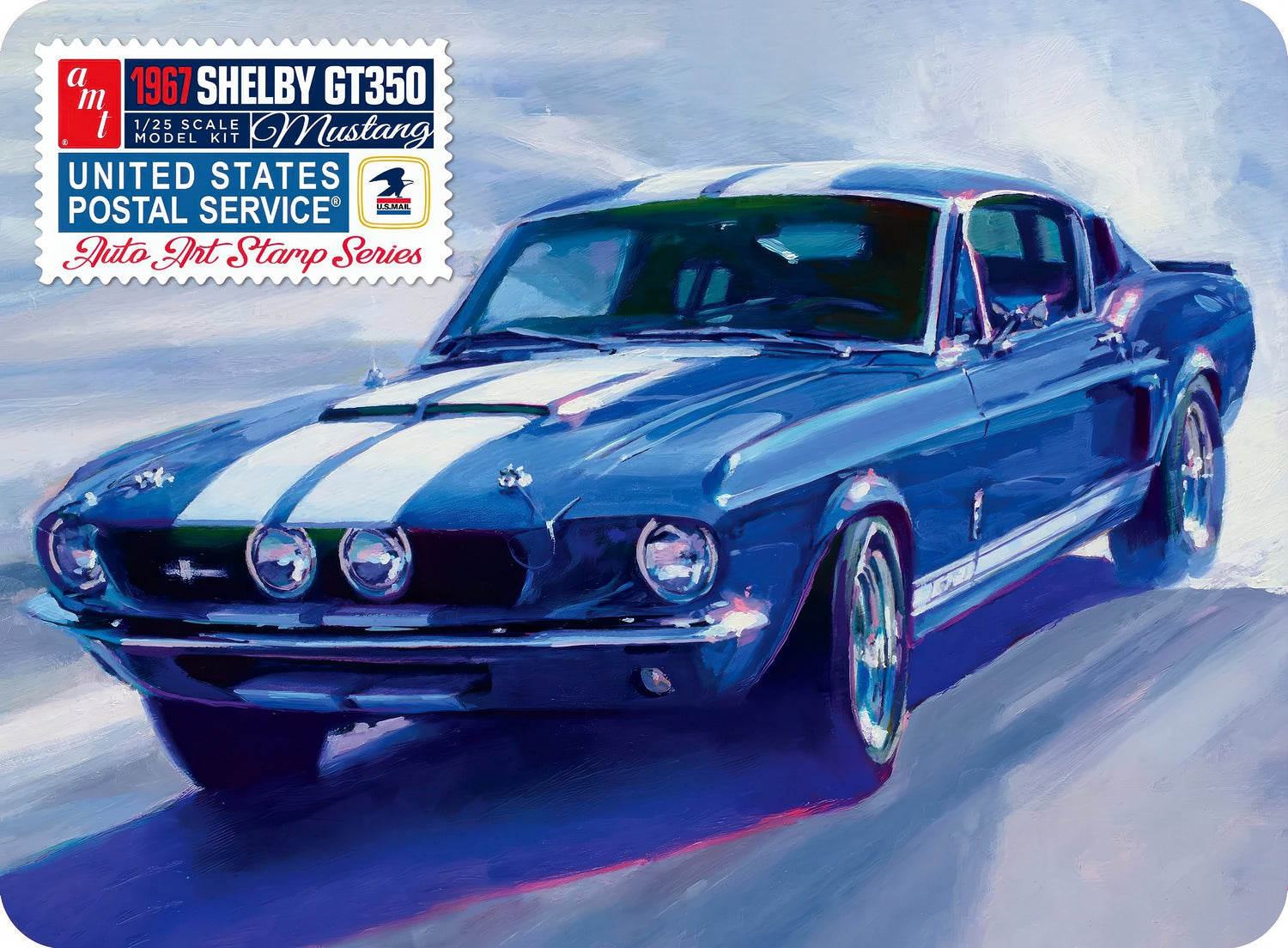 AMT 1967 Shelby GT350 Mustang USPS “Auto Art Stamp Series” Collectible Tin 1/25 Scale Model Kit 1356