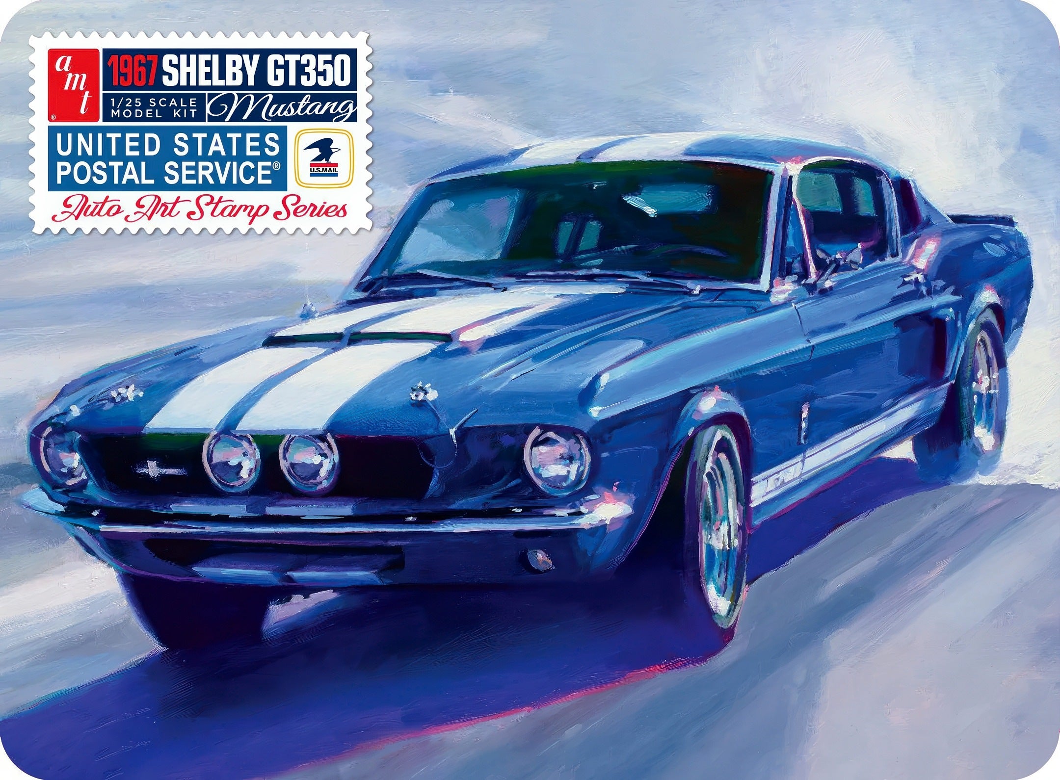 AMT 1967 Shelby GT350 Mustang USPS “Auto Art Stamp Series” Collectible Tin 1/25 Scale Model Kit 1356