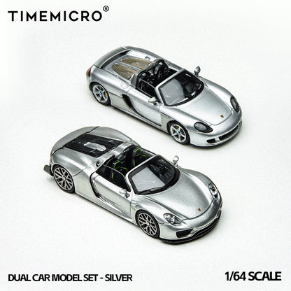 TimeMicro 1/64- 2-Car Set Porsche 918 Spyder &amp; Porsche Carrera GT (Silver) TM643529-T