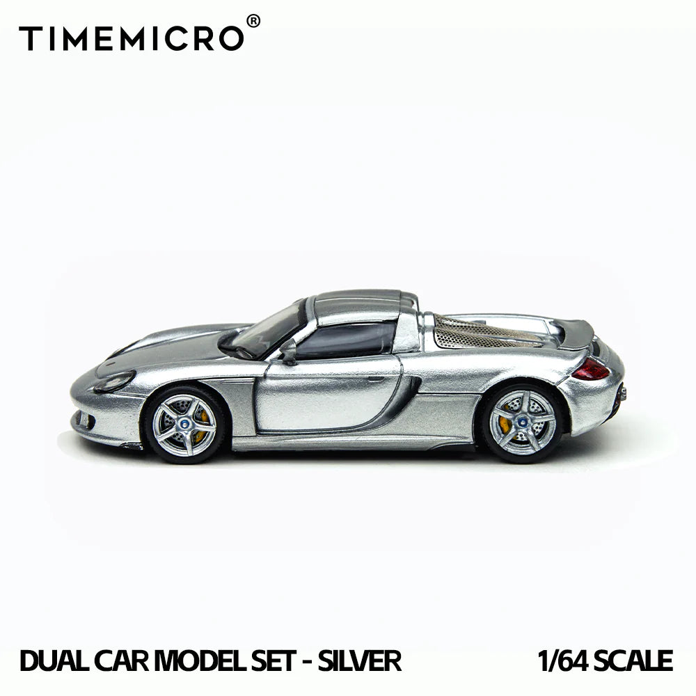 TimeMicro 1/64- 2-Car Set Porsche 918 Spyder &amp; Porsche Carrera GT (Silver) TM643529-T