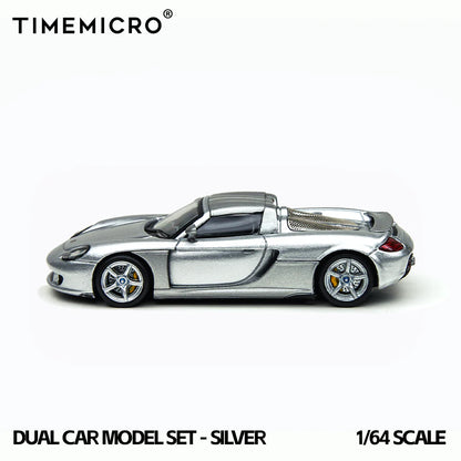 TimeMicro 1/64- 2-Car Set Porsche 918 Spyder &amp; Porsche Carrera GT (Silver) TM643529-T