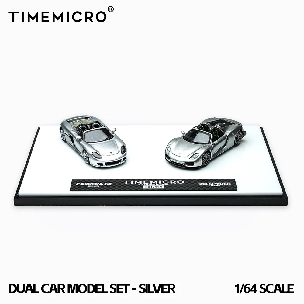 TimeMicro 1/64- 2-Car Set Porsche 918 Spyder &amp; Porsche Carrera GT (Silver) TM643529-T