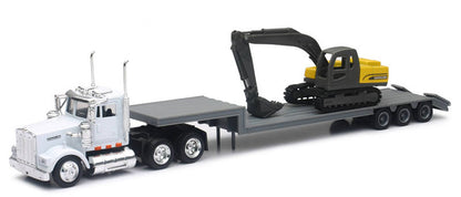 Kenworth W900 – Remorque surbaissée avec excavatrice