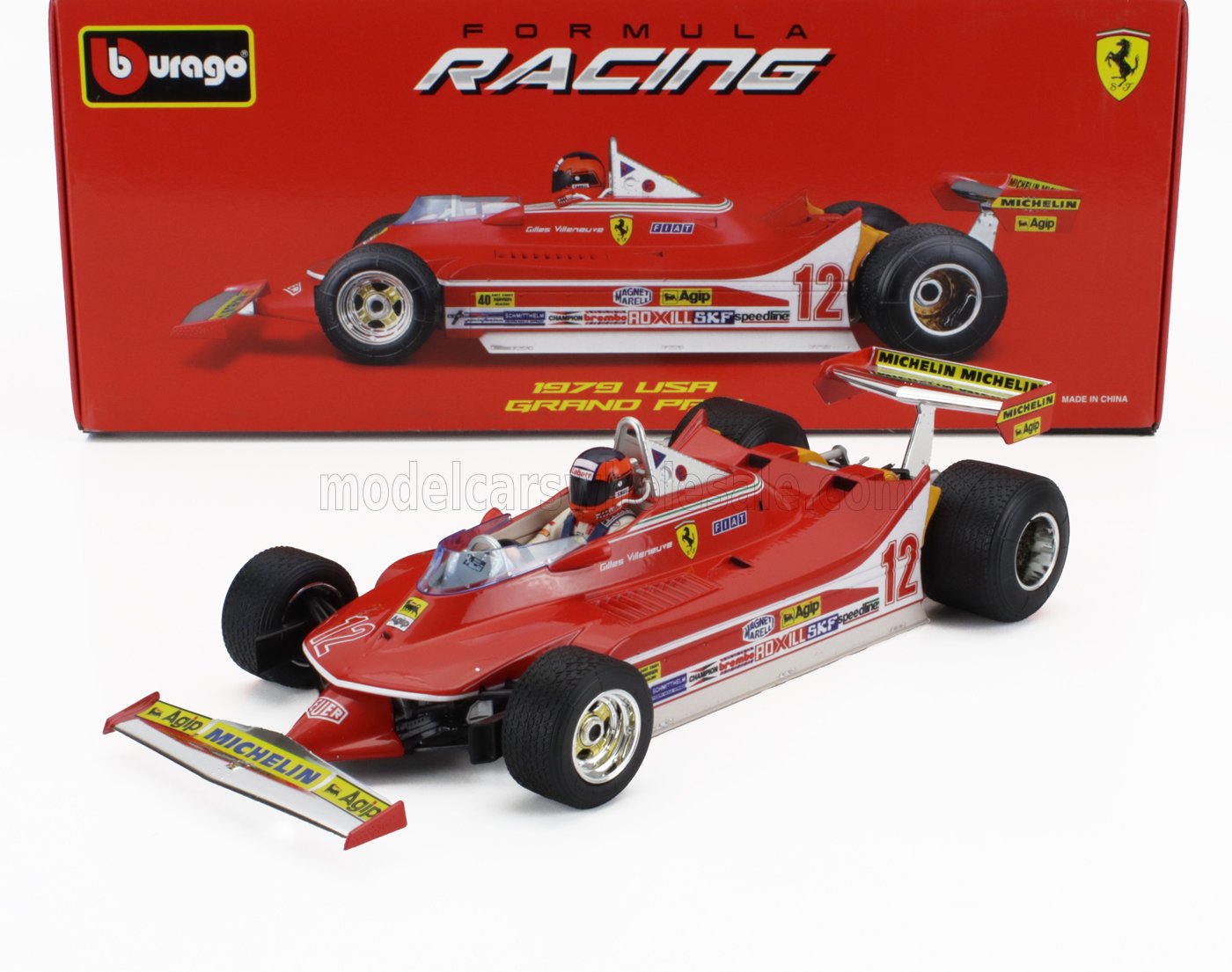 1979 USA GRAND PRIX. GILLES VILLENEUVE- F1 FERRARI - F1 312T4 N 12 WINNER WATKINS GLEN GP USA (WITH PILOT FIGURE AND RAIN WHEELS)
