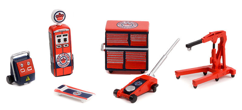 Greenlight 1:64 Red Crown Gasoline Auto Body Shop Accessory Set - (GL16215-C)