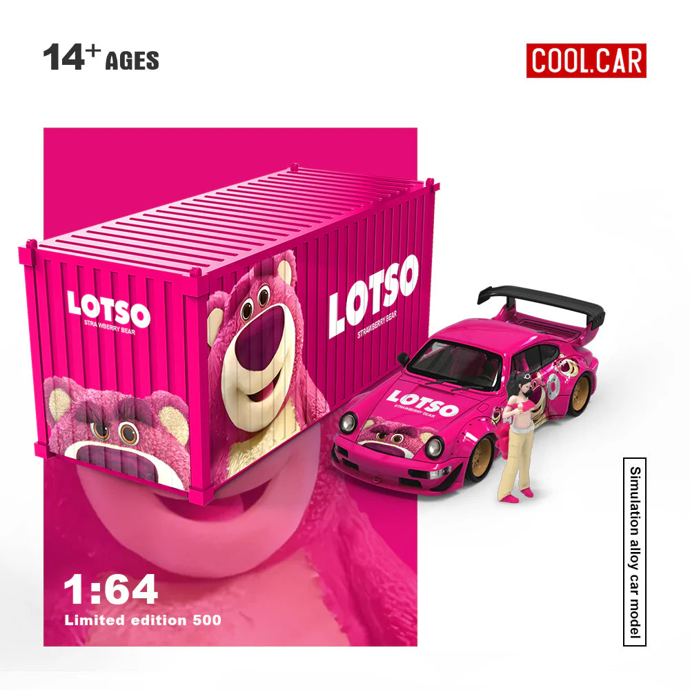 CoolCar 1:64- Porsche 964 w/Figurine &amp; Container - LOTSO STRAWBERRY BEAR CC640878-2