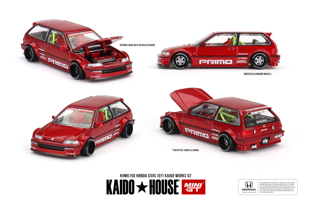 Kaido House x Mini GT - Honda Civic (EF) Kaido Works V2- M Red  (KHMG156)***LIMITE DE 1 PAR CLIENT-LIMIT OF 1 PER CLIENT***