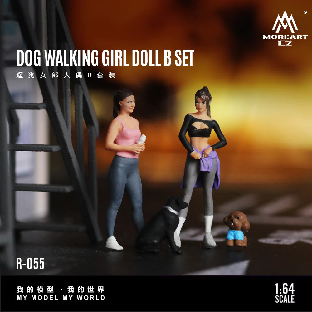 MoreArt 1/64 - DOG WALKING GIRL DOLL B SET MO223055