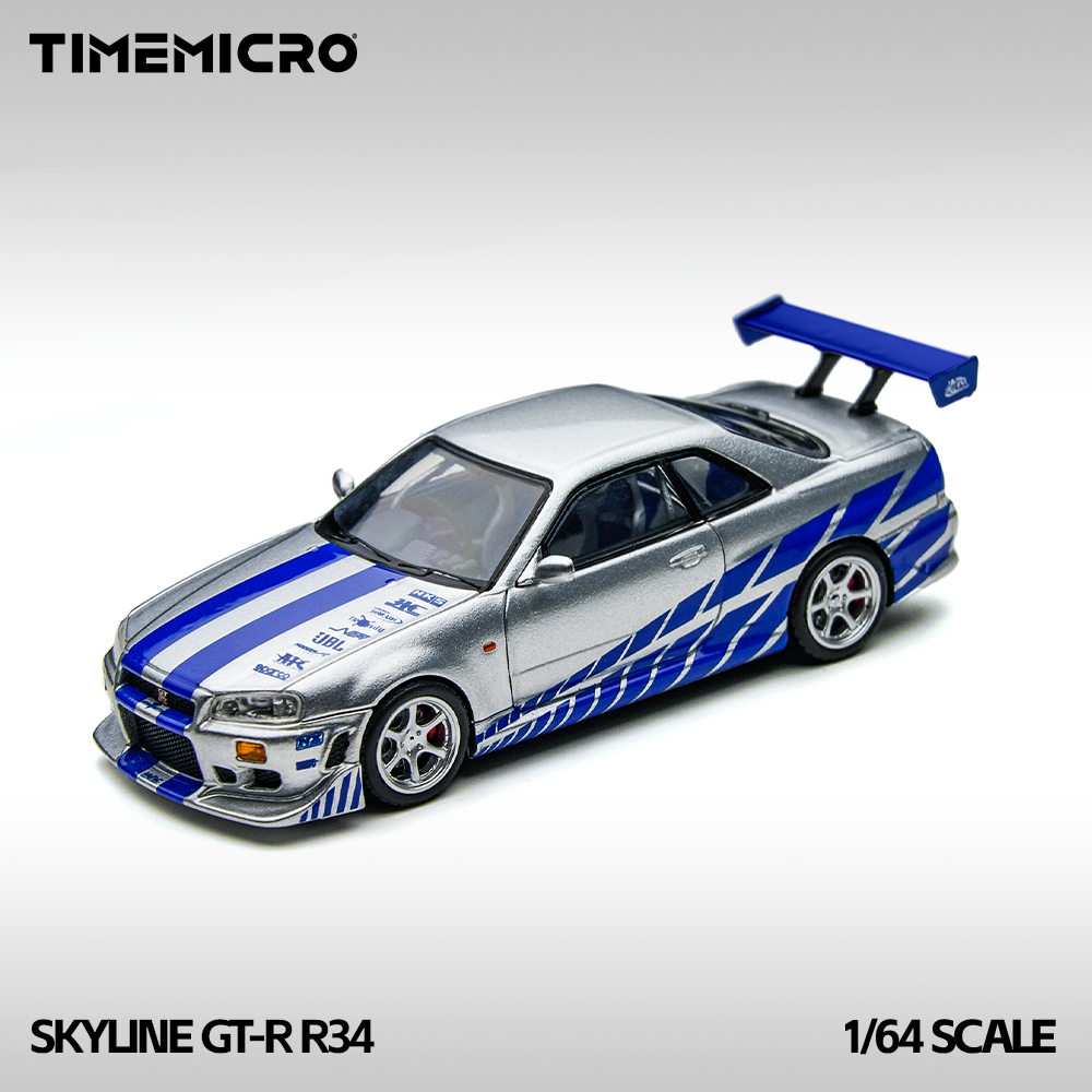***(1 PER CLIENT-1 PAR CLIENT)*** TimeMicro 1/64-Nissan Skyline GT-R R34 FNF Silver/ Blue TM800502