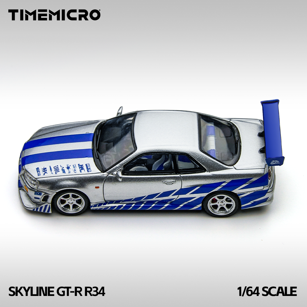 ***(1 PER CLIENT-1 PAR CLIENT)*** TimeMicro 1/64-Nissan Skyline GT-R R34 FNF Silver/ Blue TM800502