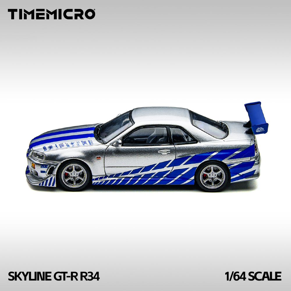 ***(1 PER CLIENT-1 PAR CLIENT)*** TimeMicro 1/64-Nissan Skyline GT-R R34 FNF Silver/ Blue TM800502