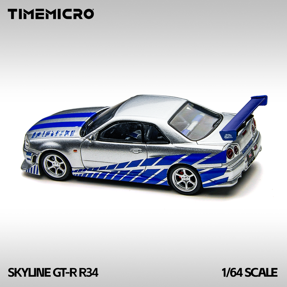 ***(1 PER CLIENT-1 PAR CLIENT)*** TimeMicro 1/64-Nissan Skyline GT-R R34 FNF Silver/ Blue TM800502