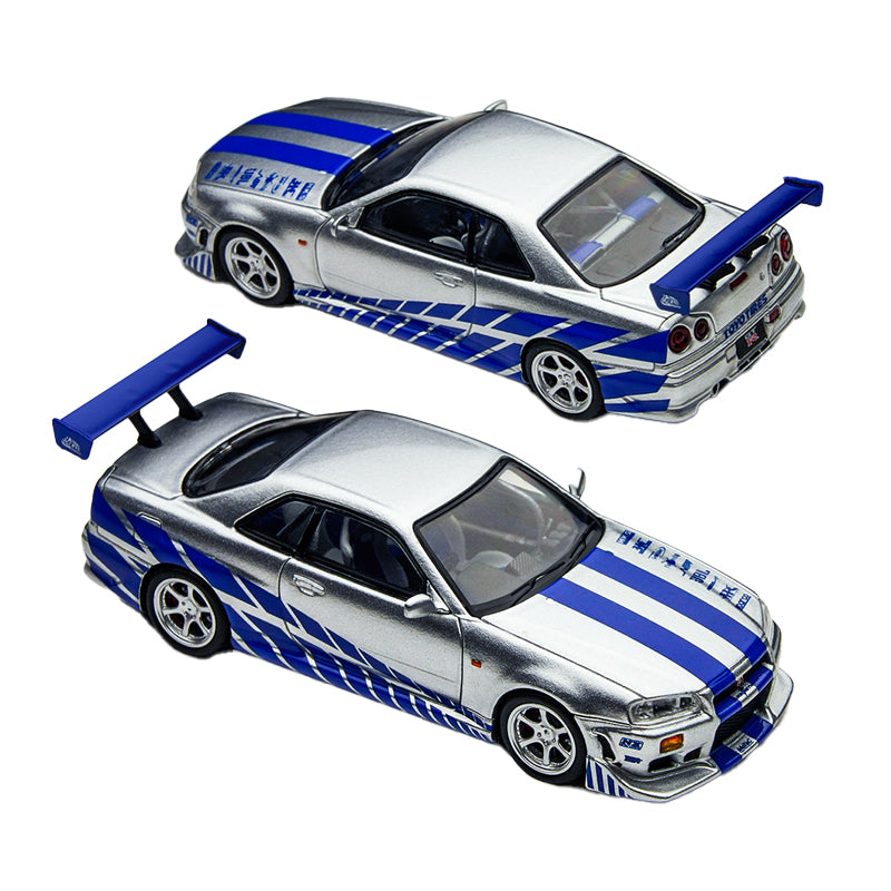 ***(1 PER CLIENT-1 PAR CLIENT)*** TimeMicro 1/64-Nissan Skyline GT-R R34 FNF Silver/ Blue TM800502