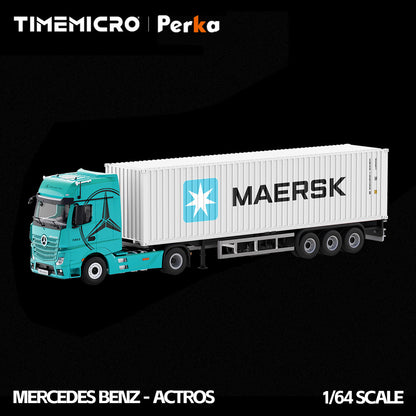 Mercedes-Benz Actros Camion Porte-Conteneur Bleu et Blanc Livrée Maersk 1:64 – Time Micro x Perka TM646742