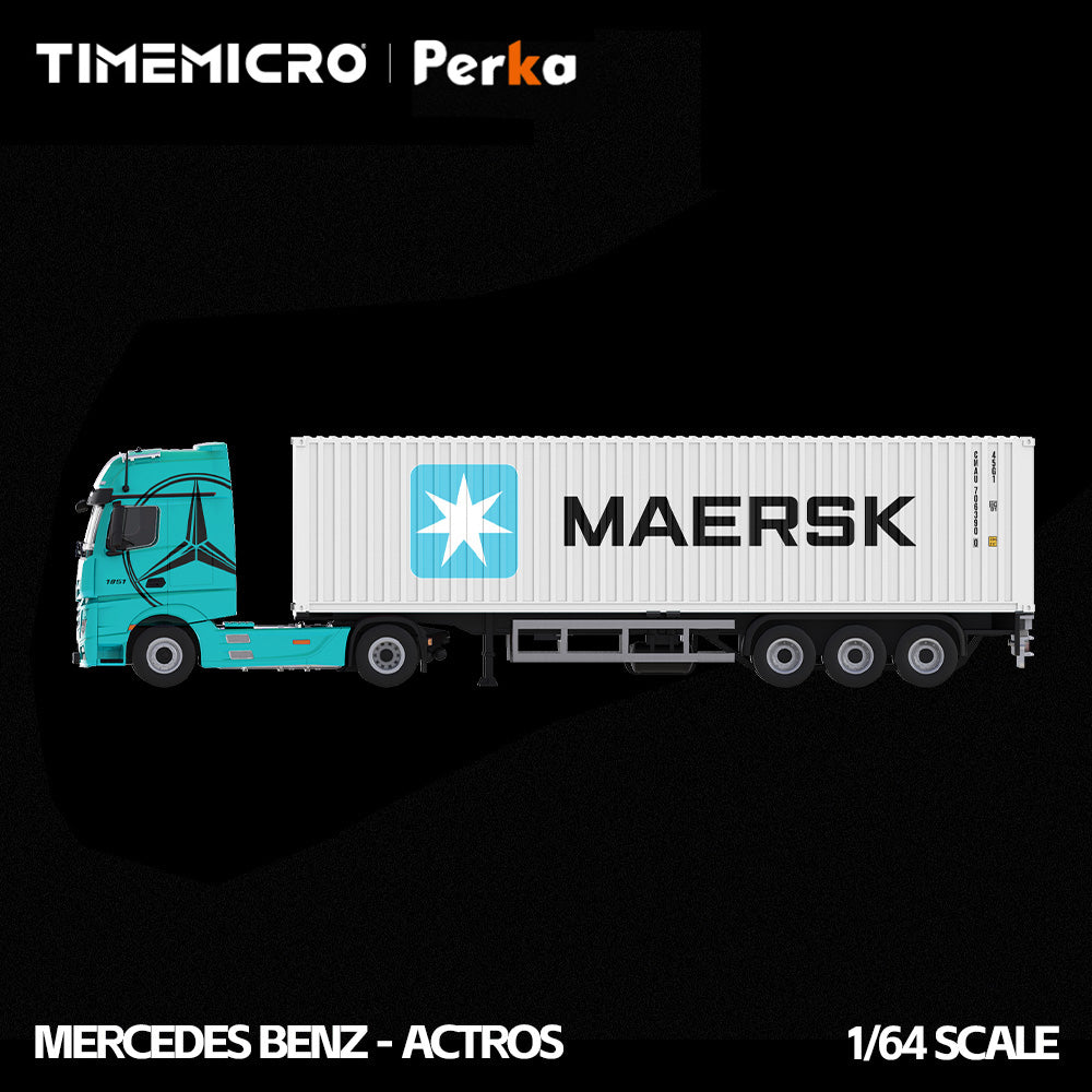 Mercedes-Benz Actros Camion Porte-Conteneur Bleu et Blanc Livrée Maersk 1:64 – Time Micro x Perka TM646742