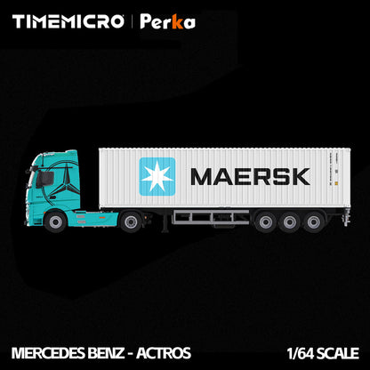 Mercedes-Benz Actros Camion Porte-Conteneur Bleu et Blanc Livrée Maersk 1:64 – Time Micro x Perka TM646742