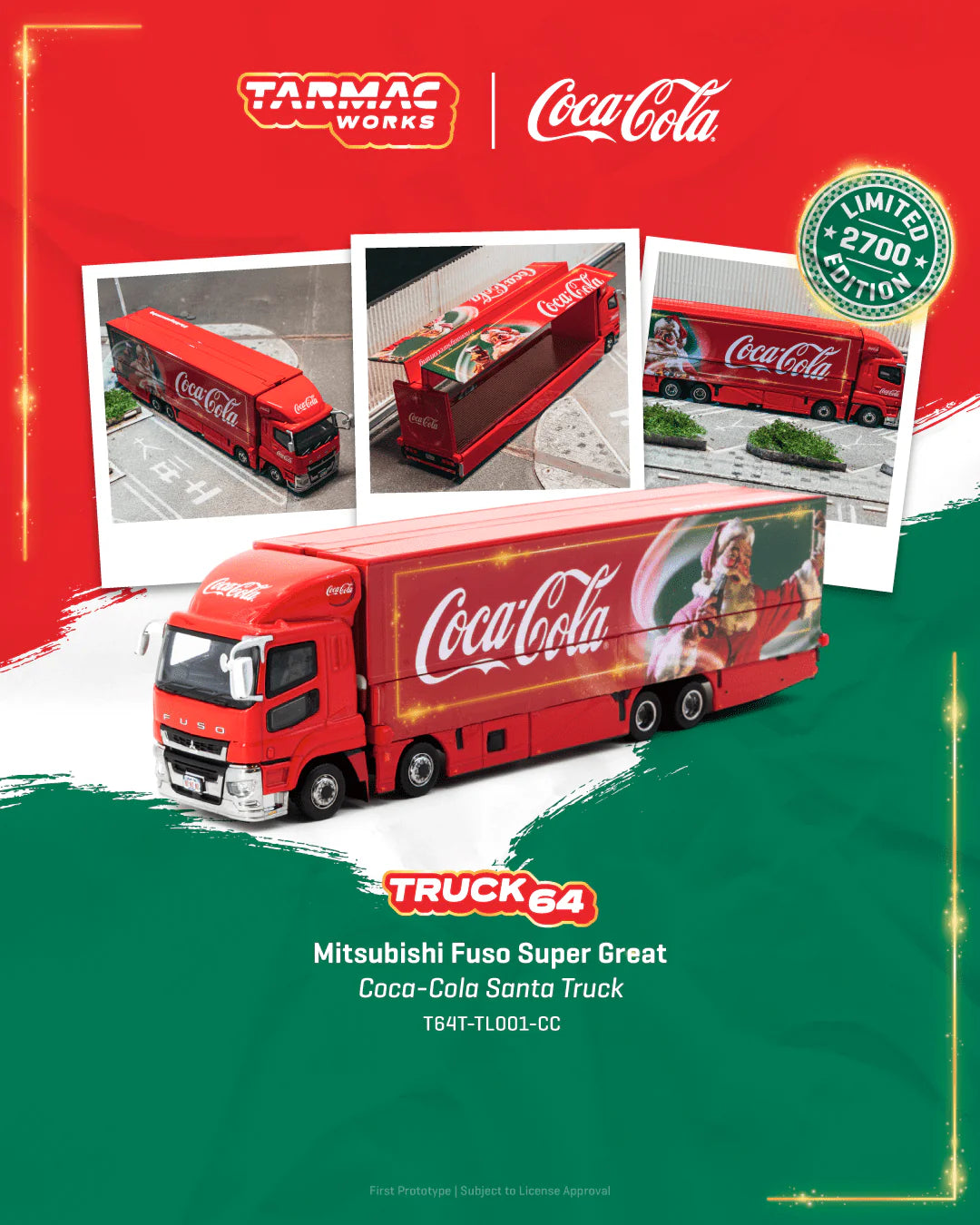 TARMAC WORKS TRUCK64 1/64 Mitsubishi Fuso Super Great Coca-Cola Santa Truck T64T-TL001-CC