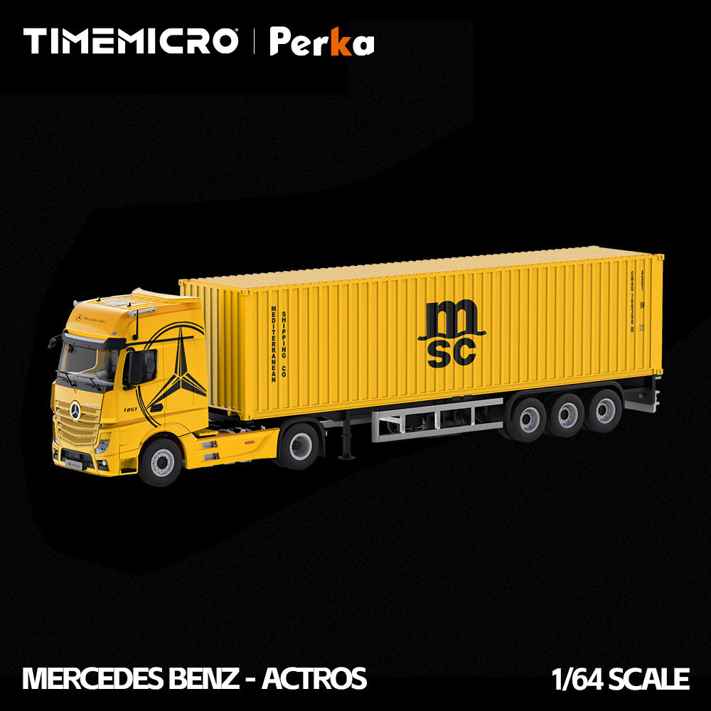 Mercedes-Benz Actros Camion MSC Jaune Vif 1:64 – TimeMicro + Perka TM646744